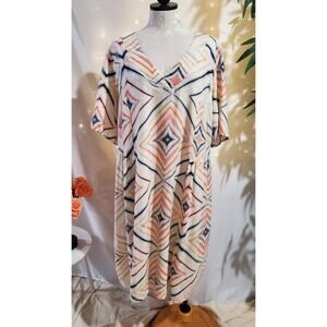 Old Navy Diamond Geometric Swing Dress Womens Plus Size 2X Cotton V-Neck Boho